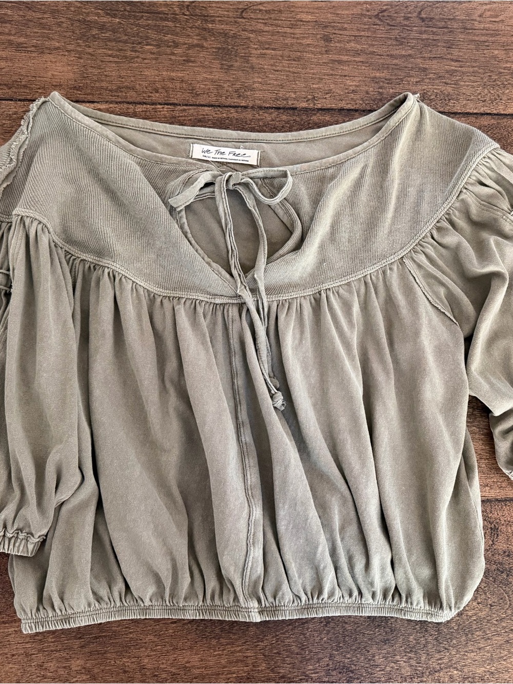 We The Free Olive Tie-Neck crop top. Size small